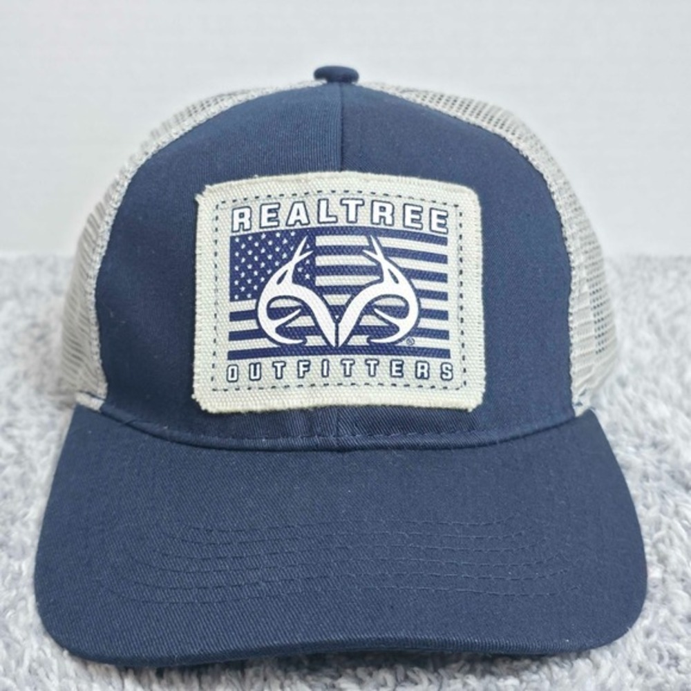 Realtree Outfitters USA Flag Antler Patch Trucker Snapback Hat Cap Navy NEW OSFA